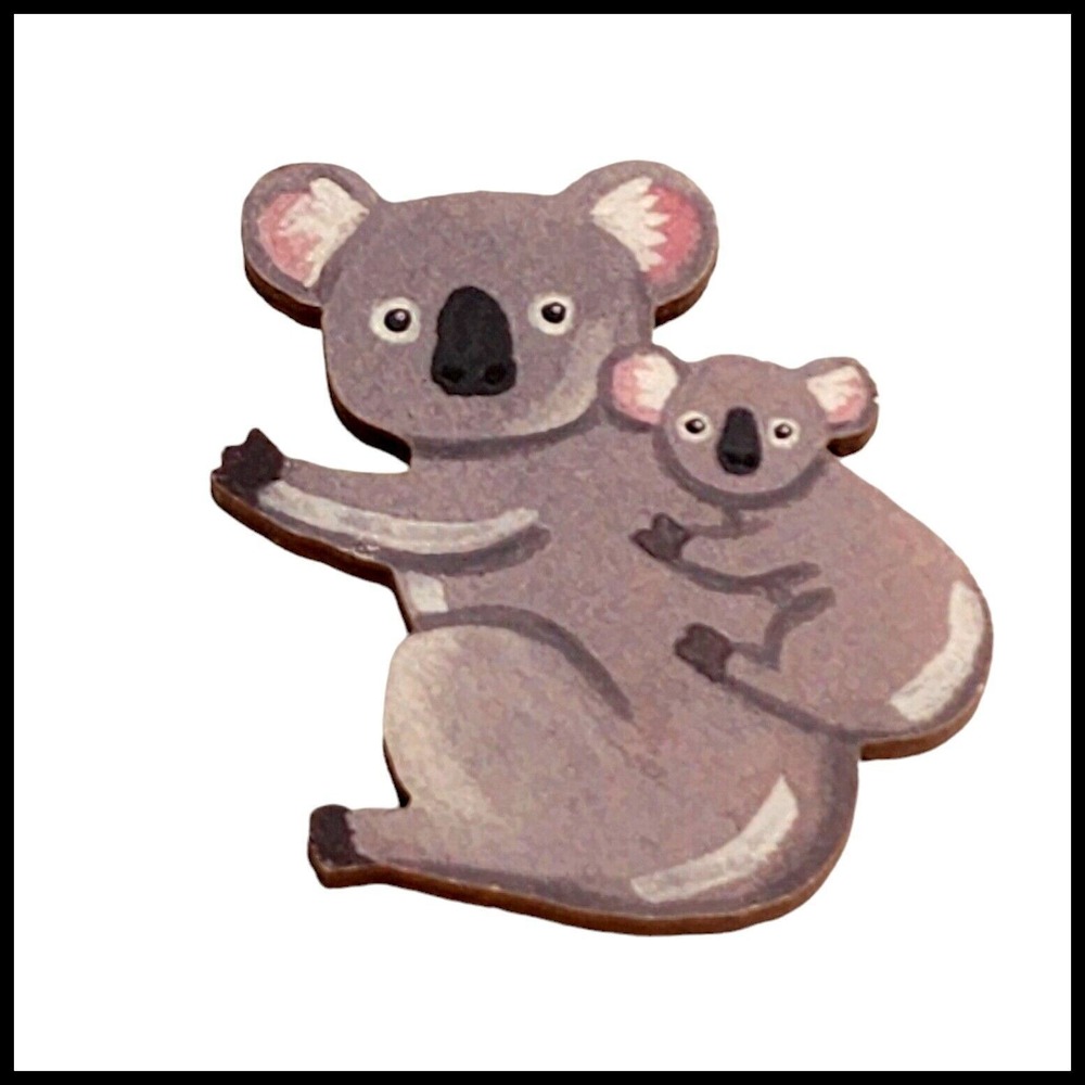 Koala with baby Koala On Back Wooden Brooch Pin